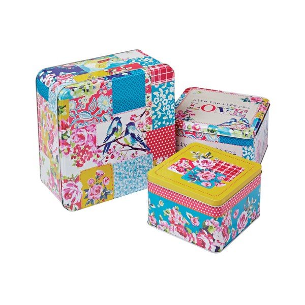 Sada 3 plechových dóz Cooksmart England Patchwork