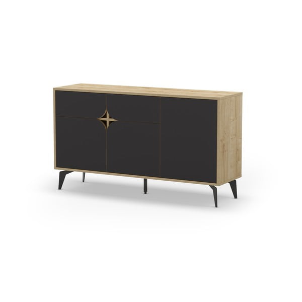 Madal kummut tammedekooriga must-puiduvärvi 140x79 cm Nola - Marckeric-image-3