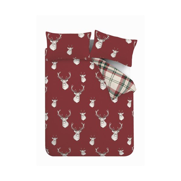 Punane pikendatud voodipesu kaheinimesevoodile 230x220 cm Munro Stag Check - Catherine Lansfield