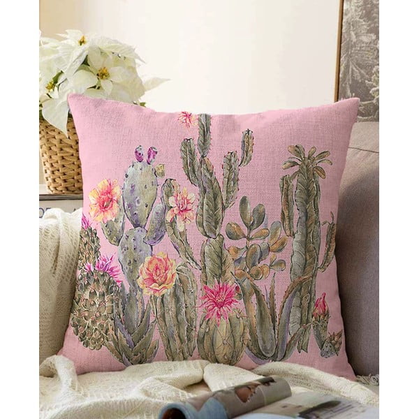 Roosa padjaümbris puuvillaseguga Blooming Cactus, 55 x 55 cm - Minimalist Cushion Covers