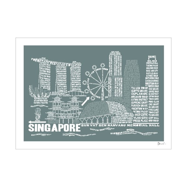 Plakát Singapore Grey&White, 50x70 cm