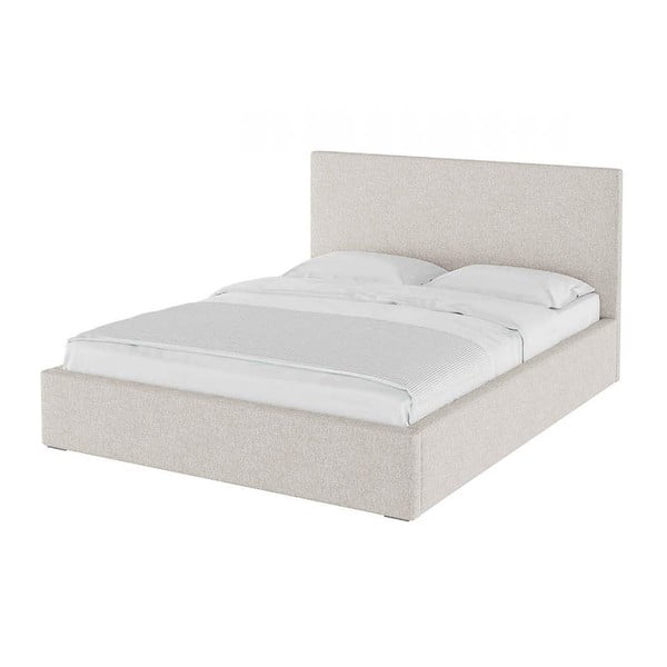 Beeži värvi polsterdatud kaheinimese voodi, millel on hoiuruum ja rest 180x200 cm Bufo Bed - MESONICA