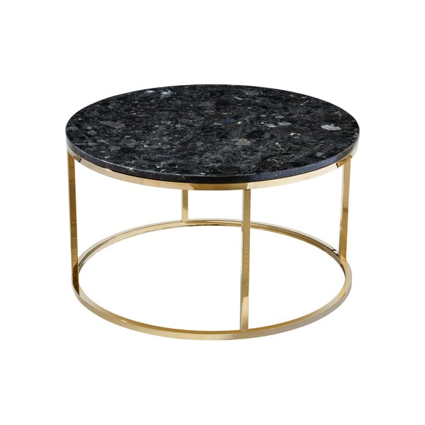 Mustast graniidist kohvilaud kuldse alusega , ⌀ 85 cm Crystal - RGE