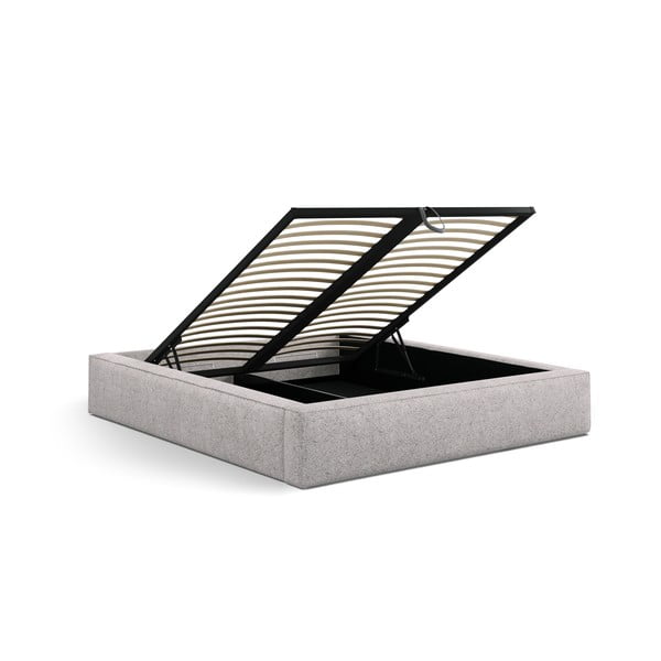 Beež polsterdatud kaheinimesevoodi panipaigaga ja liistudest raamiga 200x200 cm Simon Olivia - Micadoni-image-4