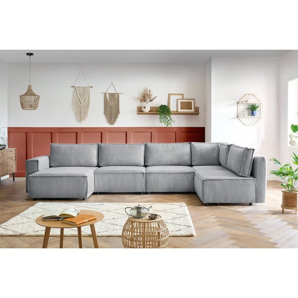 Helehall velvetist U-kujuline diivan, parem nurk  Nihad modular - Bobochic Paris-image-1