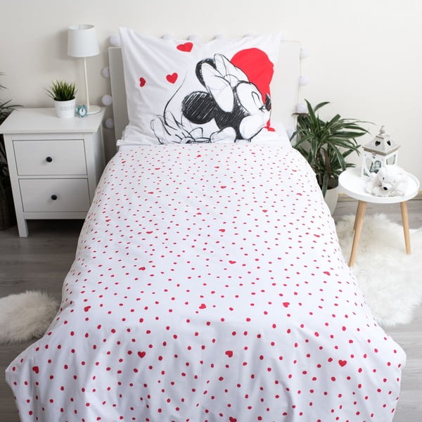 Punane ja valge puuvillane laste voodipesu 140x200 cm Mickey and Minnie "Love" - Jerry Fabrics-image-2