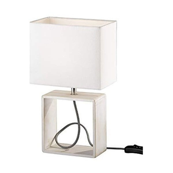 Bílá stolní lampa z přírodního dřeva a tkaniny Trio Tick, výška 34 cm