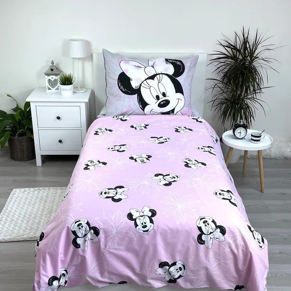 Roosa/hall puuvillane laste voodipesu üheinimesevoodile 140x200 cm Minnie Beautiful - Jerry Fabrics-image-2