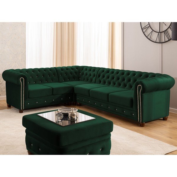 Roheline sametist nurgadiivanvoodi (vasak nurk/L-kujuline) York Blik - Ropez-image-1