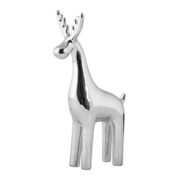 Dekorativní keramická soška ve stříbrné barvě KJ Collection Reindeer Silver, 22,5 cm