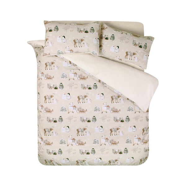 Beež mikroplüüsist voodipesu üheinimesevoodile 135x200 cm Winter Friends - Catherine Lansfield