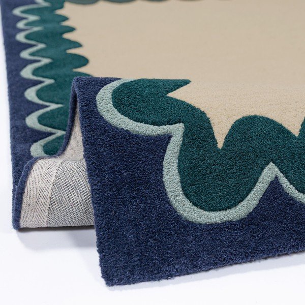 Käsitsi kootud villane vaip naturaalses värvitoonis/rohekassinises värvitoonis 140x200 cm Wiggle Wool - Flair Rugs-image-2