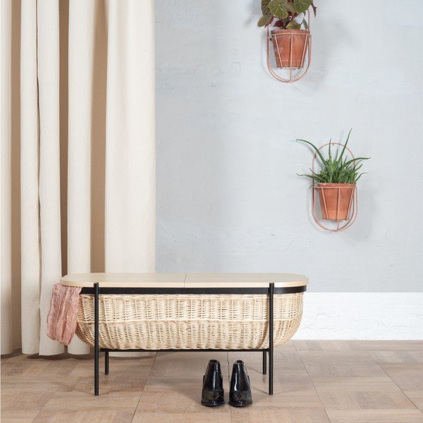 Proutěná lavice s černou konstrukcí a úložným prostorem OK Design Willow-image-1