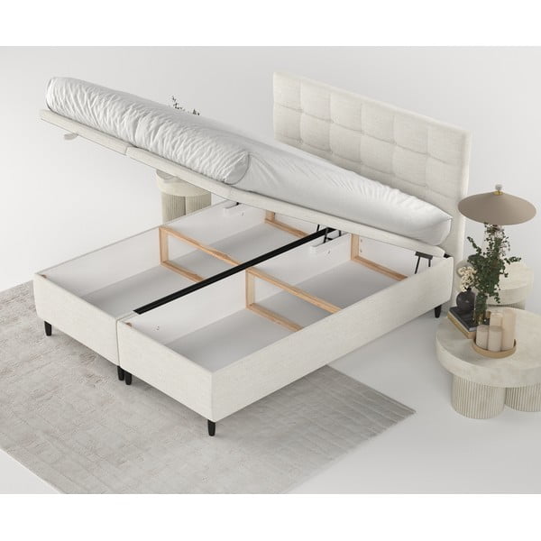 Kreemvalge polsterdatud kaheinimesevoodi koos panipaigaga 160x200 cm Senses - Maison de Rêve-image-2