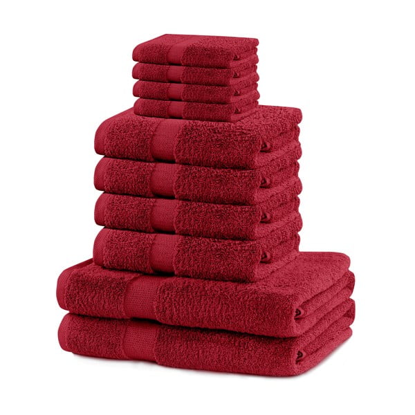 Punased froteest puuvillased käterätid ja saunalinad komplektis 10 tk Marina – Restilo