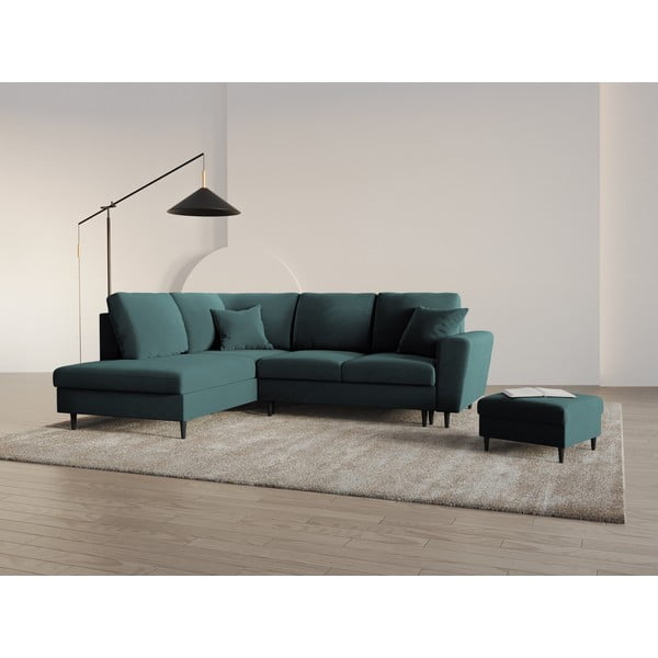 Petrooleumi värvi sametist panipaigaga nurgadiivanvoodi (vasak nurk/"L"-kujuline) Kyoto - Cosmopolitan Design-image-2