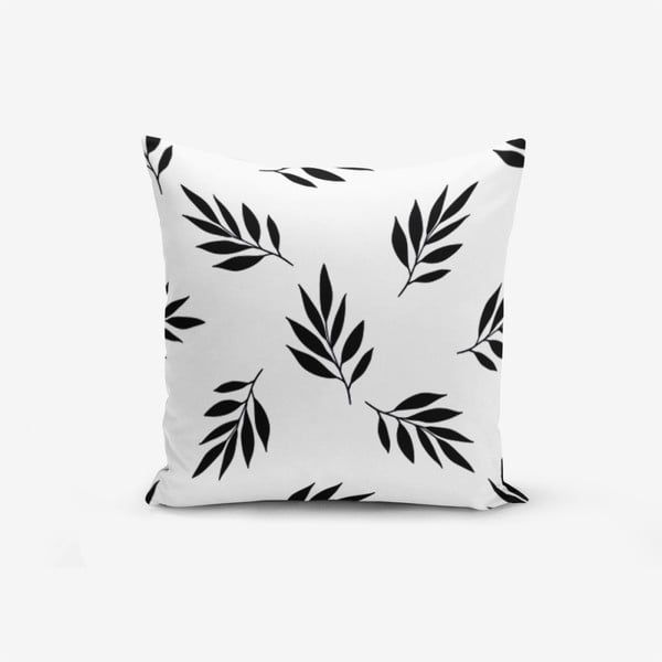 Must-valge padjaümbris puuvillaseguga Black White Leaf, 45 x 45 cm - Minimalist Cushion Covers