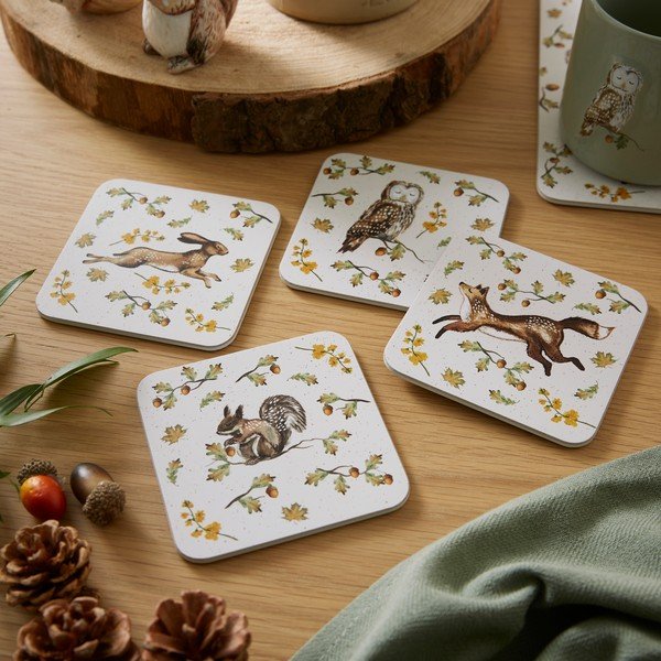Hallikaspruunid korgist joogialused, 4 tk komplekt Forest Fable - Cooksmart ®-image-1