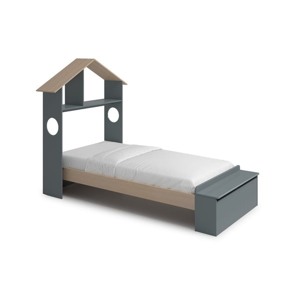 Majakujuline hallikasroheline männispoonist lastevoodi koos panipaiga ja voodipõhjaga 90x190 cm Odessa - Marckeric-image-4