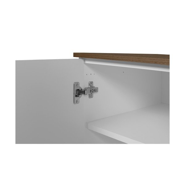 Bílá komoda s deskou z ořechu s 3 šuplíky a 3 dvířkami a černýma nohama TemaHome Join-image-2