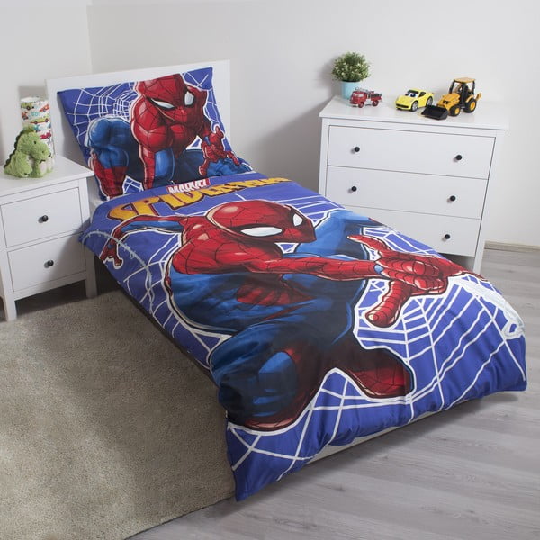 Punane-sinine puuvillane helendava efektiga laste voodipesu 140x200 cm Spider-man - Jerry Fabrics-image-1