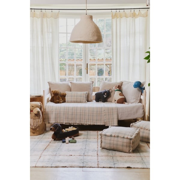 Kreem-salveiroheline pestav/käsitsi kootud puuvillane vaip 90x120 cm Tartan Blue Sage - Lorena Canals-image-1