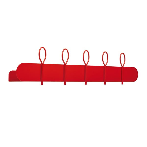 Červený nástěnný věšák se 4 háčky a poličkou MEME Design Balloon