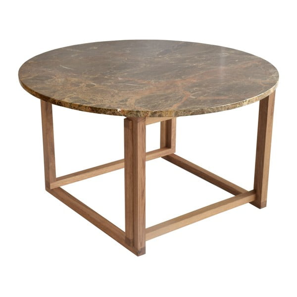 Hnědý mramorový konferenční stolek s podnožím z dubového dřeva RGE Accent, ⌀ 85 cm
