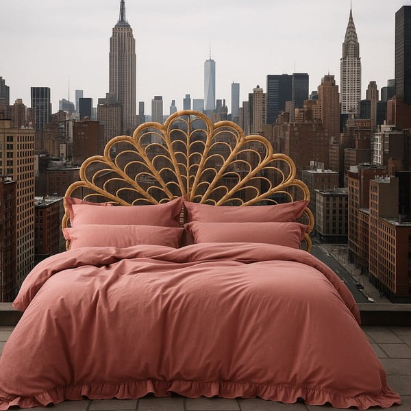 Roosa Renforcé puuvillast pikendatud voodipesu kaheinimesevoodile 240x220 cm Ruffle Striped - Mila Home Luxury-image-3