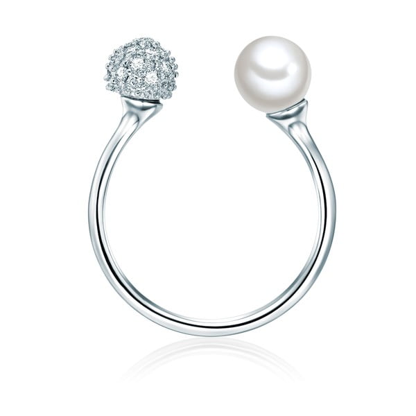Prsten ve stříbrné barvě s bílou perlou Pearldesse Perle, vel. 58