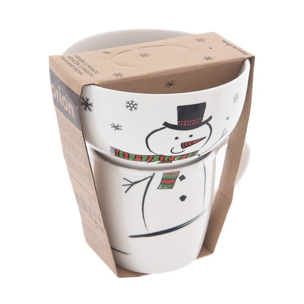 Valge jõulumotiividega portselanist kruusi ja kausi komplekt 2 tk 350 ml - Orion-image-4