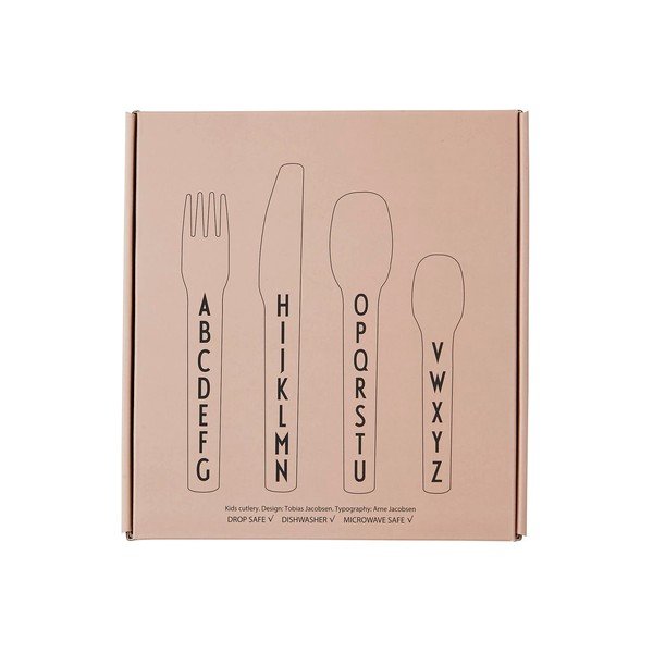 4-osaline roosa laste söögiriistade komplekt - Design Letters-image-2