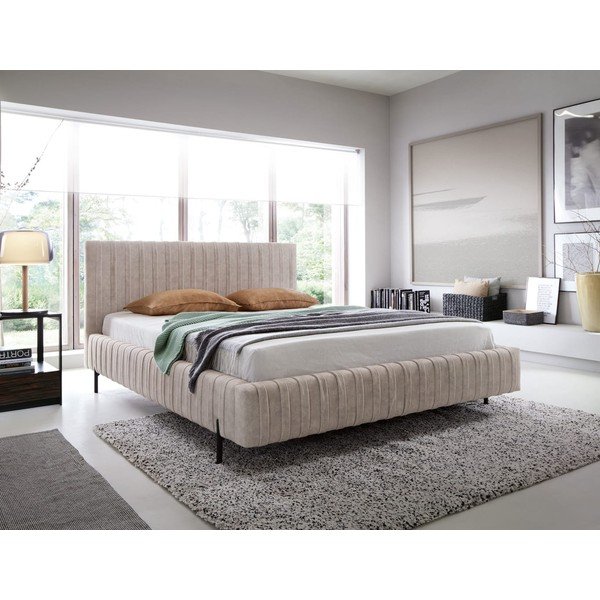 Beež polsterdatud kaheinimesevoodi koos panipaiga ja voodipõhjaga 180x200 cm Plissa - ELTAP-image-1