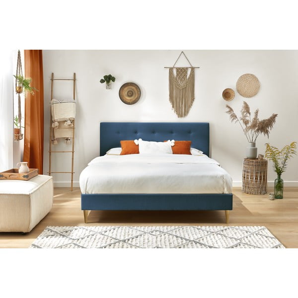 Sinine kaheinimese pehmendusega voodi koos võrega 180x200 cm Rory - Bobochic Paris-image-4