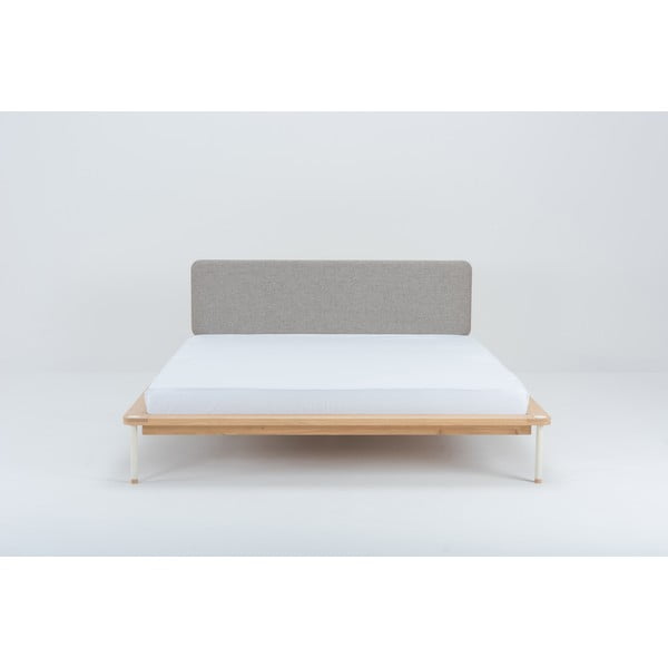 Hall/loomulik tammepuust kaheinimesevoodi koos võrega 140x200 cm Fina - Gazzda-image-1