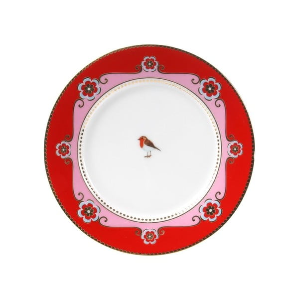Dezertní talířek Love Birds 17 cm, červený/růžový