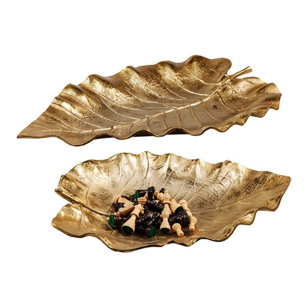 Sada 2 dekorativních mís zlaté barvy Kare Design Leaf, 8 x 49 cm