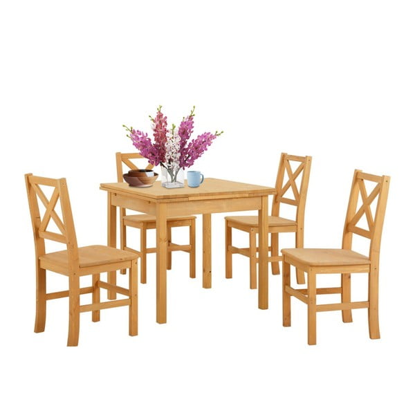 Set jídelního stolu a 4 židlí z borovicového dřeva Støraa Marlon
