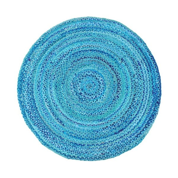 Modrý bavlněný kruhový koberec Eco Rugs, Ø 150 cm