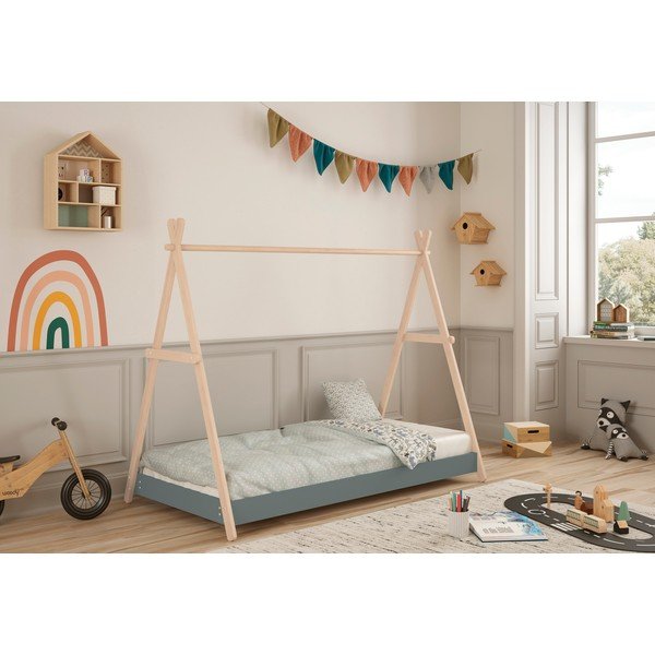 Majakujuline hallikasroheline männispoonist lastevoodi koos voodipõhjaga 90x200 cm Trufa - Marckeric-image-1