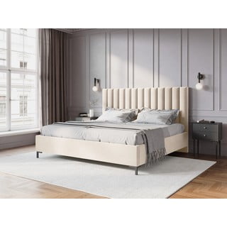 Beež polsterdatud kaheinimese voodi koos voodipõhja ja panipaigaga 180x200 cm Casey - Mazzini Beds