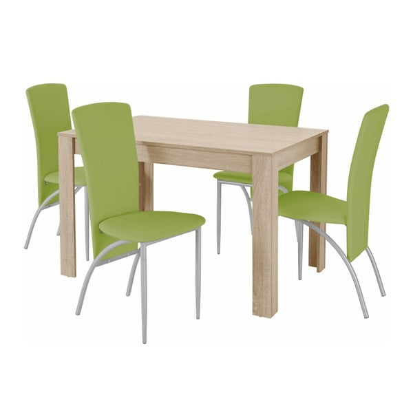 Set jídelního stolu a 4 zelených jídelních židlí Støraa Lori Nevada Oak Green