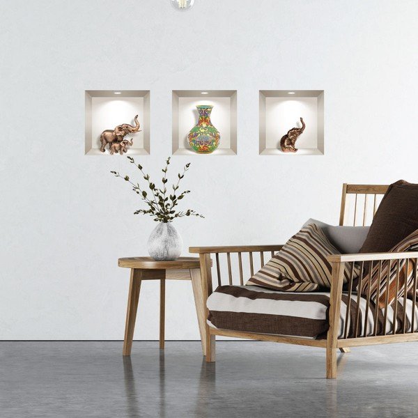 Komplekt 3 3D seinakleebist Elevandid - Ambiance-image-1