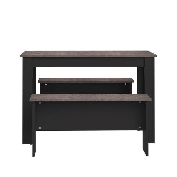 Set černého jídelního stolu a 2 lavic s deskou v dekoru betonu TemaHome Nice-image-3