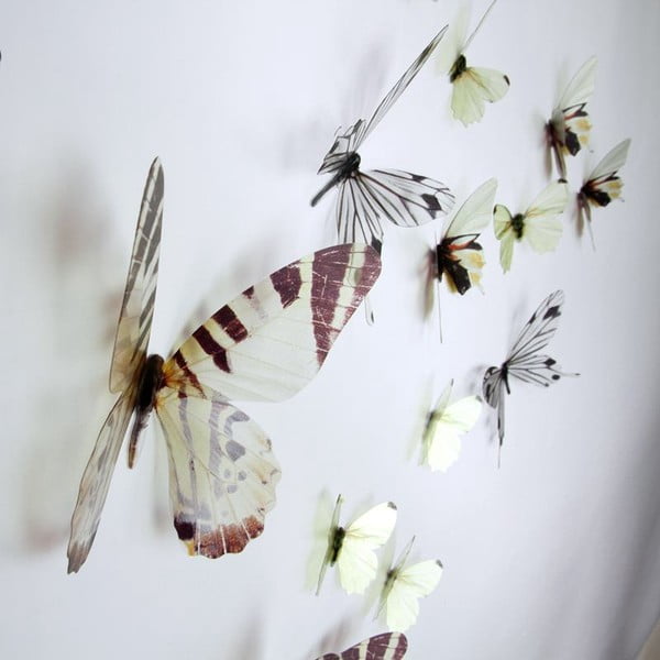 Sada 18 bílých adhezivních 3D samolepek Ambiance Butterflies Chic