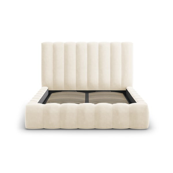 Beeži värvi polsterdatud kaheinimese voodi, millel on riiulid 200x200 cm ja panipaik Kelp - Micadoni Home-image-2