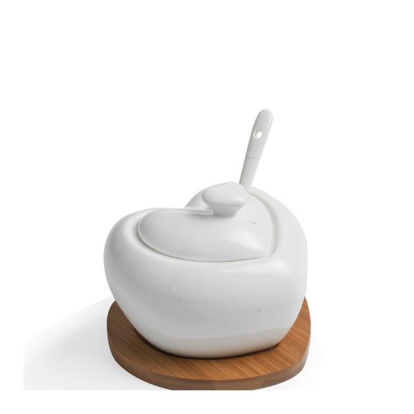 Porcelaanist suhkrukauss koos lusika ja bambusest alusplaadiga Süda - Brandani-image-3