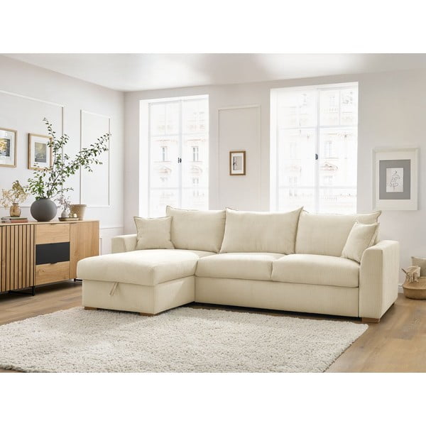 Kreem velvetist nurgadiivanvoodi (muutuv nurk) Augustin - Bobochic Paris-image-1