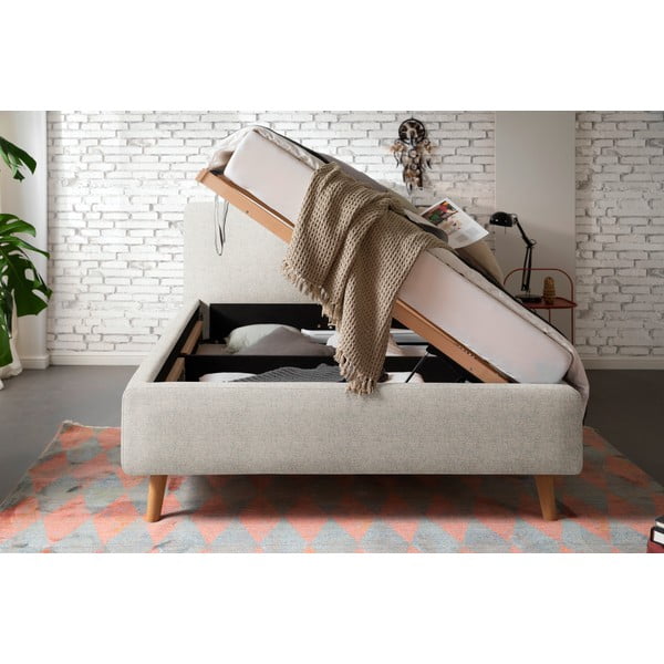 Beež polsterdatud kaheinimesevoodi koos voodipõhja ja panipaigaga 140x200 cm Mattis - Meise Möbel-image-3