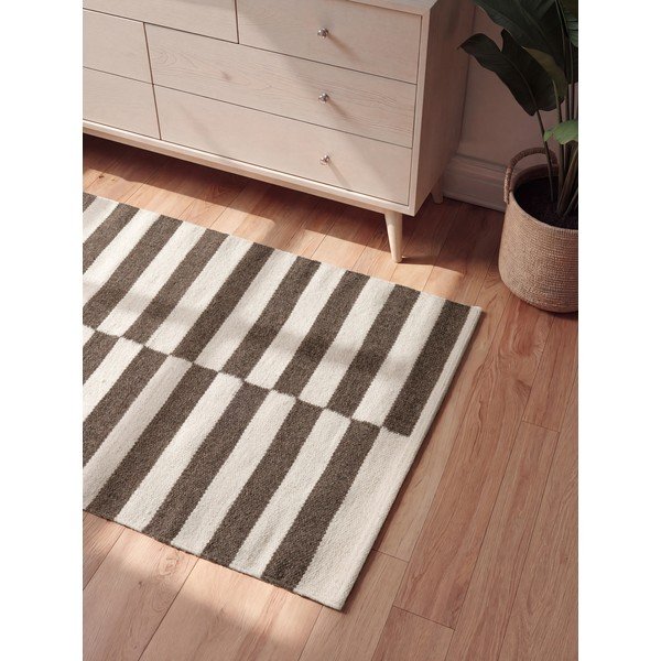 Valge/pruun kahepoolne/käsitsi kootud villavaip 80x150 cm Vika - Hanse Home-image-2